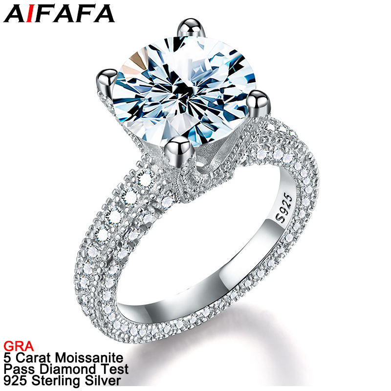 Sterling Silver Ring - Anillos de diamante de moissanita auténtica