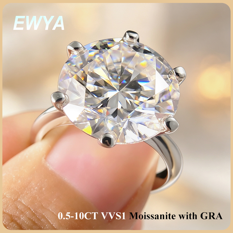 Sterling Silver Ring - EWYA GRA Certificado 0.5-10CT D Color