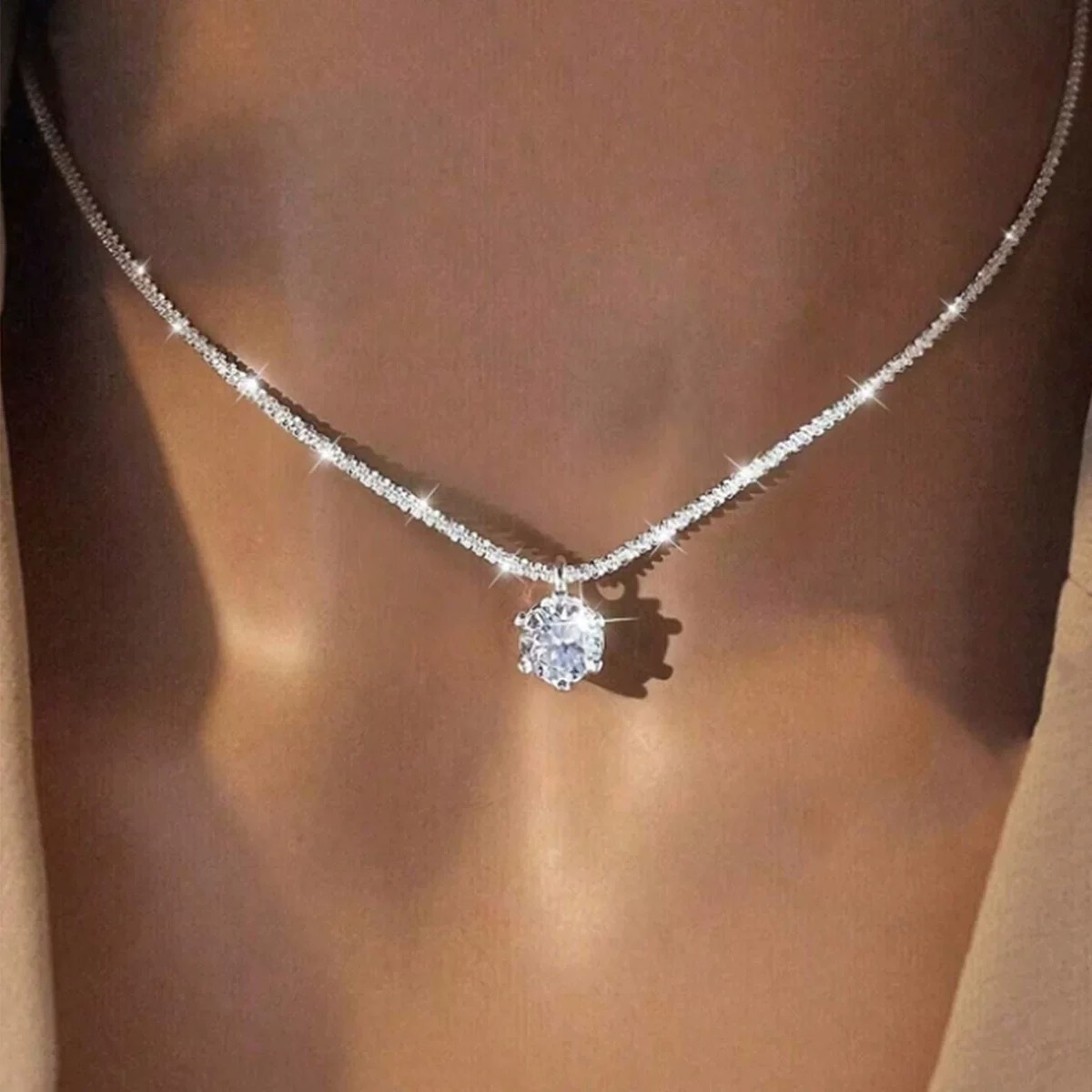 Collar de Plata S925 con Moiss - Crystal Choker Necklace reseña y precio